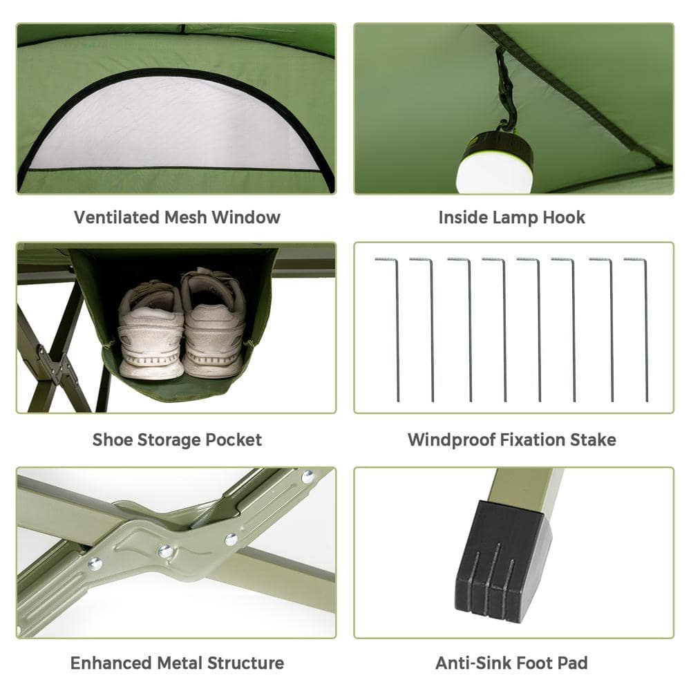 Green Four Season Dome Camping Tent with Elevated Cot