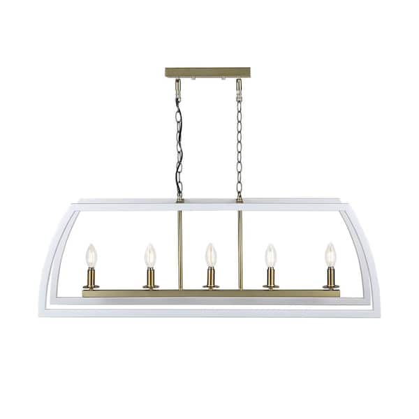 Unbranded 5-Light Brass and White Island Chandelier for Kitchen Island with No Bulbs Included