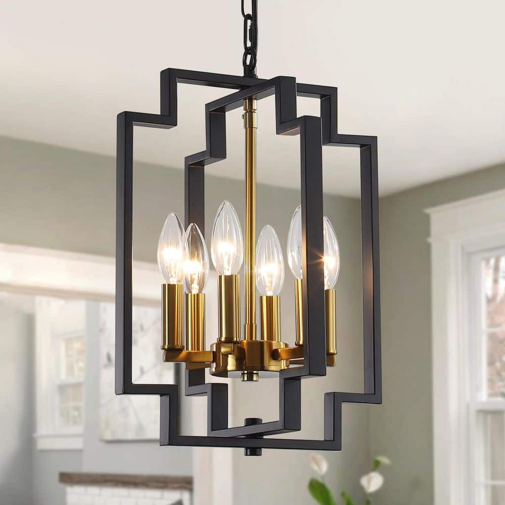 11.81 in. 6-Lights Matte Black/Copper Frame Candle Chandelier No Bulbs Included for Living Room Dining Room price history on PriceWatchPro
