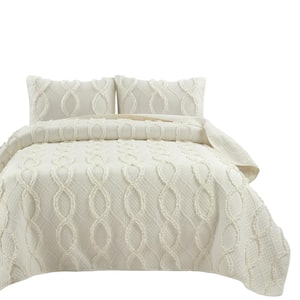 Avon Textured Ruffle Ivory Full/Queen Polyester Quilt Set