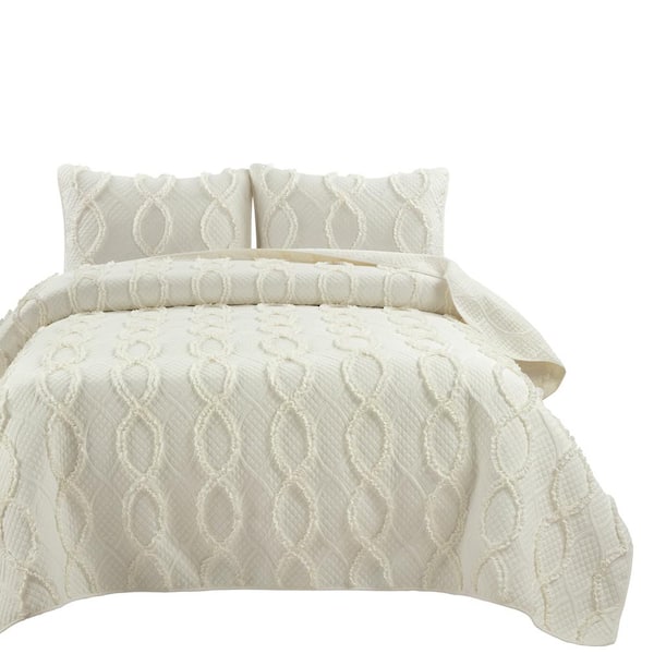 Lush Decor Avon Textured Ruffle Ivory Full/Queen Polyester Quilt Set