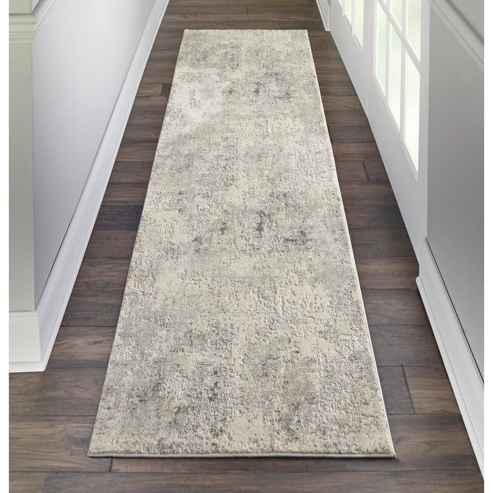 Abstract Elegance Grey & Beige 2'2" x 7'6" Hand-Knotted Runner Rug