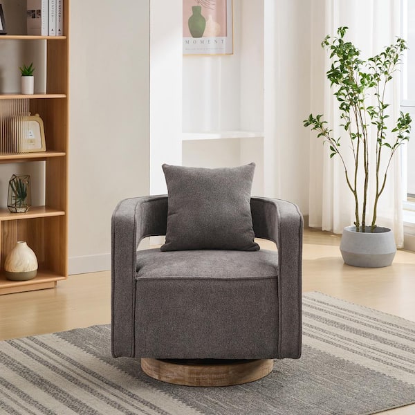 29.1 in. W Gray Swivel Modern Upholstered Accent Arm Chair with Weathered Base for Hotel, Bedroom