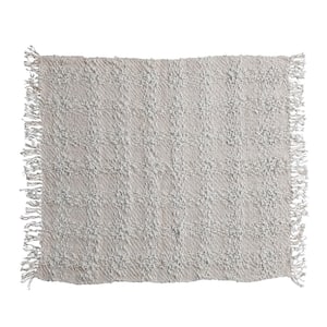 Natural Woven Cotton Blend Knit Throw Blanket with Fringe