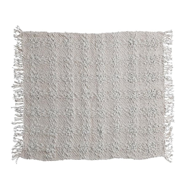 Storied Home Natural Woven Cotton Blend Knit Throw Blanket with Fringe