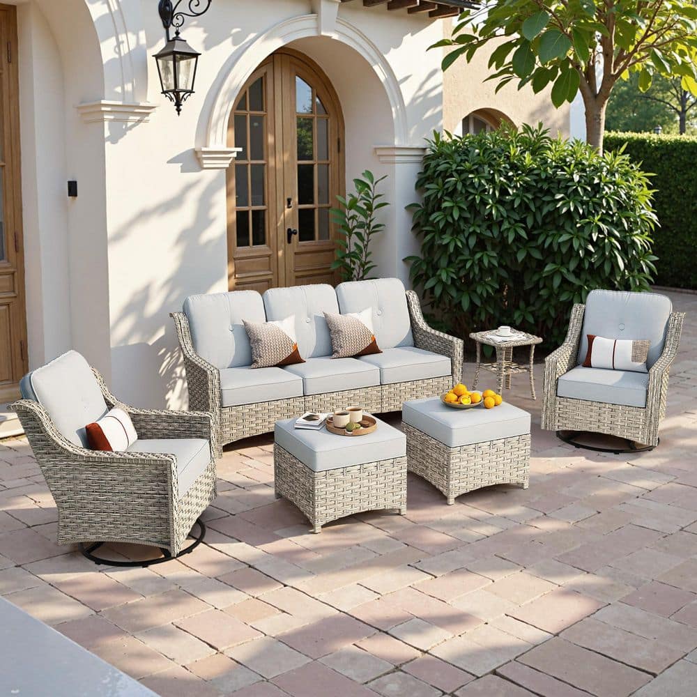 Palffy Gray 6-Piece Wicker Outdoor Patio Conversation Set with Gray Cushions and Swivel Rocking Chairs price history on PriceWatchPro
