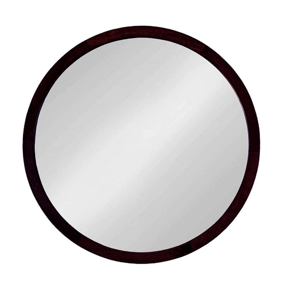 Round Dark Brown Mango Wood Wall Mirror 19.7"