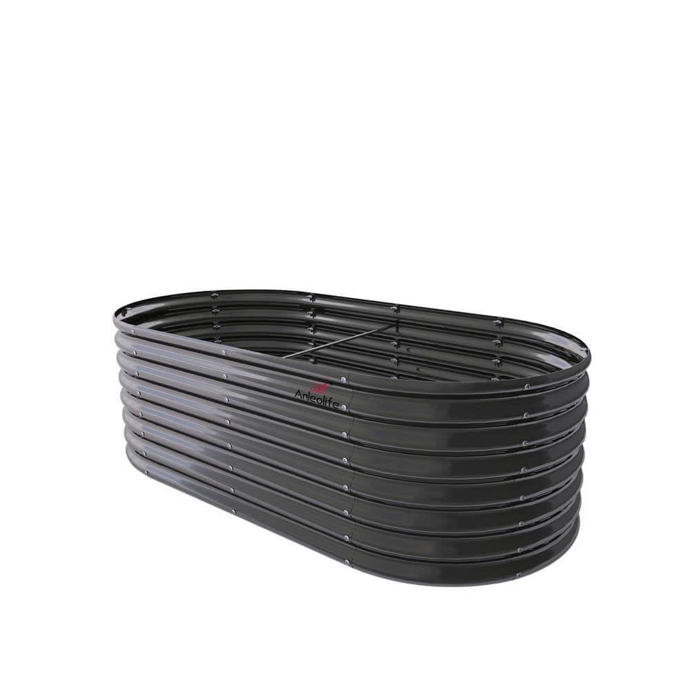 8 x 4 x 2 ft. Metal Oval Gray Galvanized Raised Garden Beds, Deep Root Plan