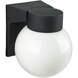 Black Outdoor Hardwired Globe Shaped Glass Shade Wall Coach Sconce with No Bulbs Included
