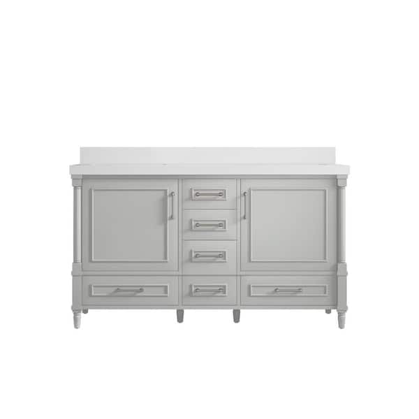 Willow Collections Hudson 60 in. W x 22 in. D x 36 in. H Double Sink Bath Vanity in Coventry Gray with 2 in White Quartz Top