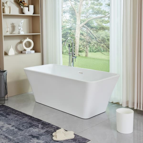 Nantes 67 in. Acrylic Flatbottom Freestanding Bathtub in White Nantes 67 in. Acrylic Flatbottom Freestanding Bathtub in White