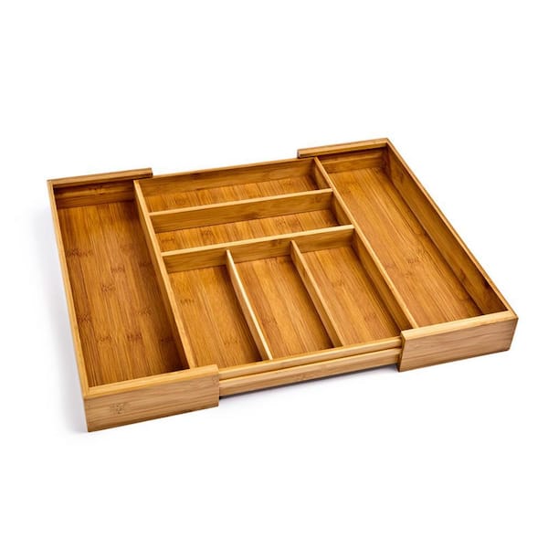 Open Box Bamboo Expandable Junk Drawer Organizer Tray with Adjustable Divider