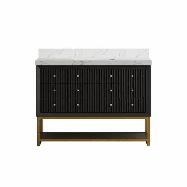 Wilton 48 in. Single Sink Freestanding Black Bath Vanity with White Cultured Marble Top Assembled