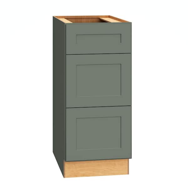 QuickShip Cottage 15 in. W x 24 in. D x 34.5 in. H Assembled Plywood Shaker 3-Drawer Base Kitchen Cabinet in Conifer