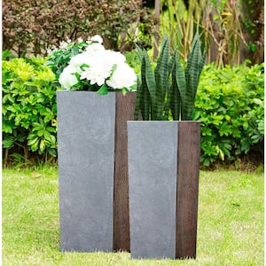 28 in and 24 in. H Square Timber Ridge Concrete/Fiberglass Indoor Outdoor Elegant Tall Planters (Set of 2)