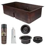 Dual Mount Copper 33 in. 0-Hole Double Bowl 50/50 Kitchen Sink with Short Divide with Drain in Oil Rubbed Bronze