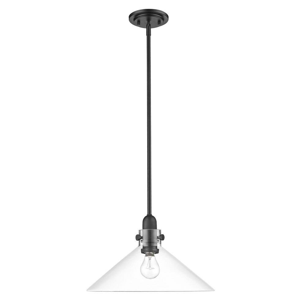 Dwyer 15'' Matte Black and Antique Brass Cone Pendant Light