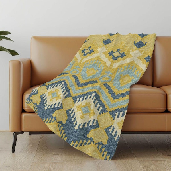 Premium Machine Washable ASB108 Yellow 50 in. x 70 in. Sherpa Throw Blanket