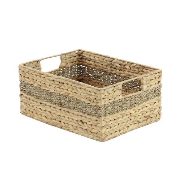 Litton Lane Seagrass Handmade Two Toned Storage Basket with Matching Lids ( Set of 2) 041279 - The Home Depot