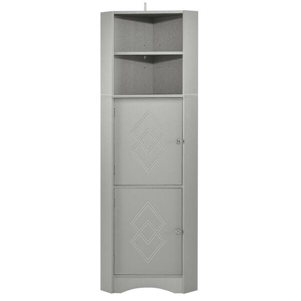 Gymax Bathroom Corner Storage Cabinet Free Standing Tall Bathroom Cabinet  W/3 Shelves 