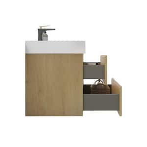 Alice106 36 in. W x 18.10 in. D x 25.20 in. H Single Sink Floating Bath Vanity in Walnut with White Solid Surfer Top