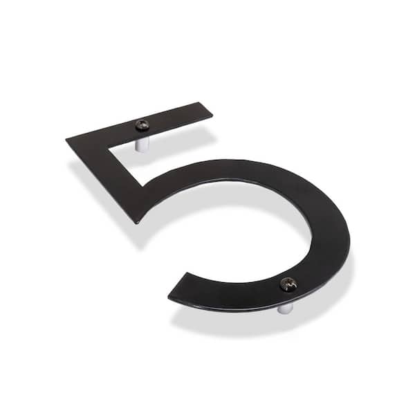 16" Black Modern Steel Flat or Floating House Numbers 0-9 - 5