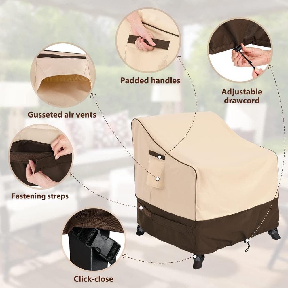 Khaki and Brown Waterproof Outdoor Chair Covers, 33" W x 34" D x 31" H (2-Pack)