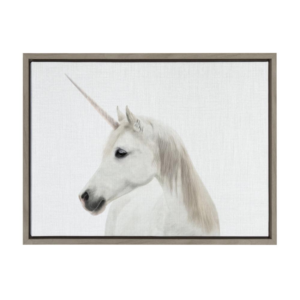 Gray Framed Unicorn Print on Canvas, 18" x 24"
