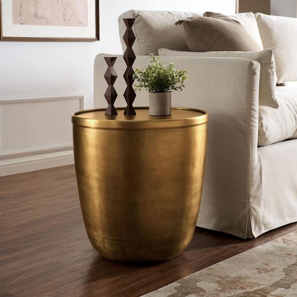 MODWAY Viora Metal Storage Side End Table in Burnished Brass