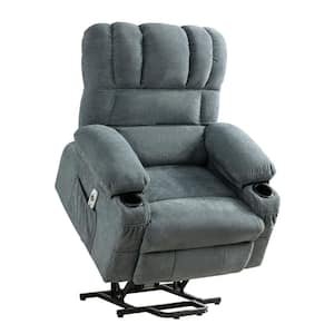 Blue Linen Recliners Power Lift Recliner Chair Recliners for Elderly with USB and 2-Cup Holders