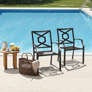 Stacking Wrought Iron Outdoor Patio Bistro Chair (2-Pack)