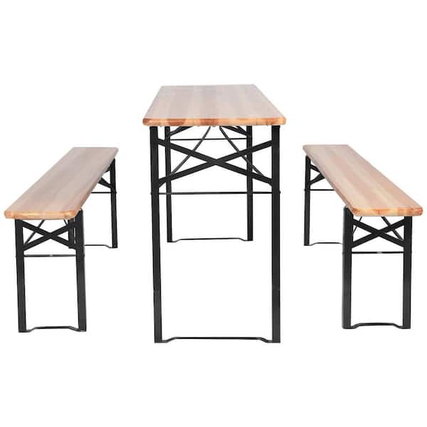 FORCLOVER 3-Pieces Folding Wooden Picnic Table Bench Set