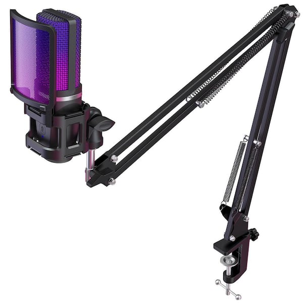 USB Gaming Microphone Condenser Mic with RGB Boom Arm Pop Filter for Streaming Podcast in Black 1-Piece