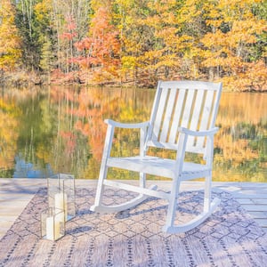 Penny Classic Slat-Back 300 lbs. Support Acacia Wood Patio Outdoor Rocking Chair in White