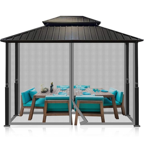 Aoodor Gazebo Netting Screen Replacement Universal 4-Panel Sidewalls 10 ft. x 13 ft. (Only Netting)