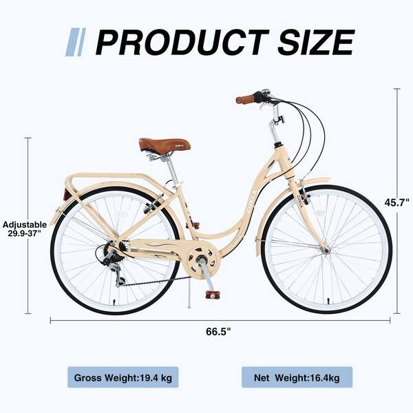 Unbranded - 26 in. Beige 7-Speed Women' Bike City Bike Outdoor Ladys Bike