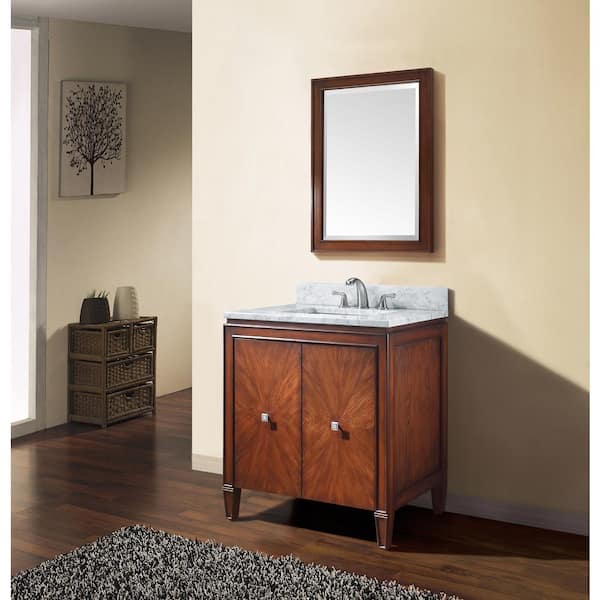 36 in. W x 32 in. H Framed Rectangular Beveled Edge Bathroom Vanity Mirror in Walnut 36 in. W x 32 in. H Framed Rectangular Beveled Edge Bathroom Vanity Mirror in Walnut