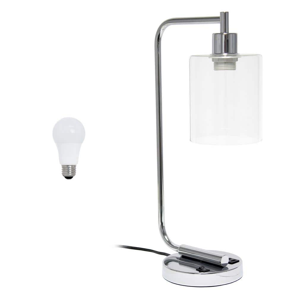 Lalia Home 18.8 in. Chrome Modern Iron Task & Reading Desk Lamp with USB Port and Glass Shade with LED Bulb