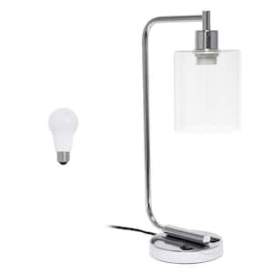 18.8 in. Chrome Modern Iron Task & Reading Desk Lamp with USB Port and Glass Shade with LED Bulb