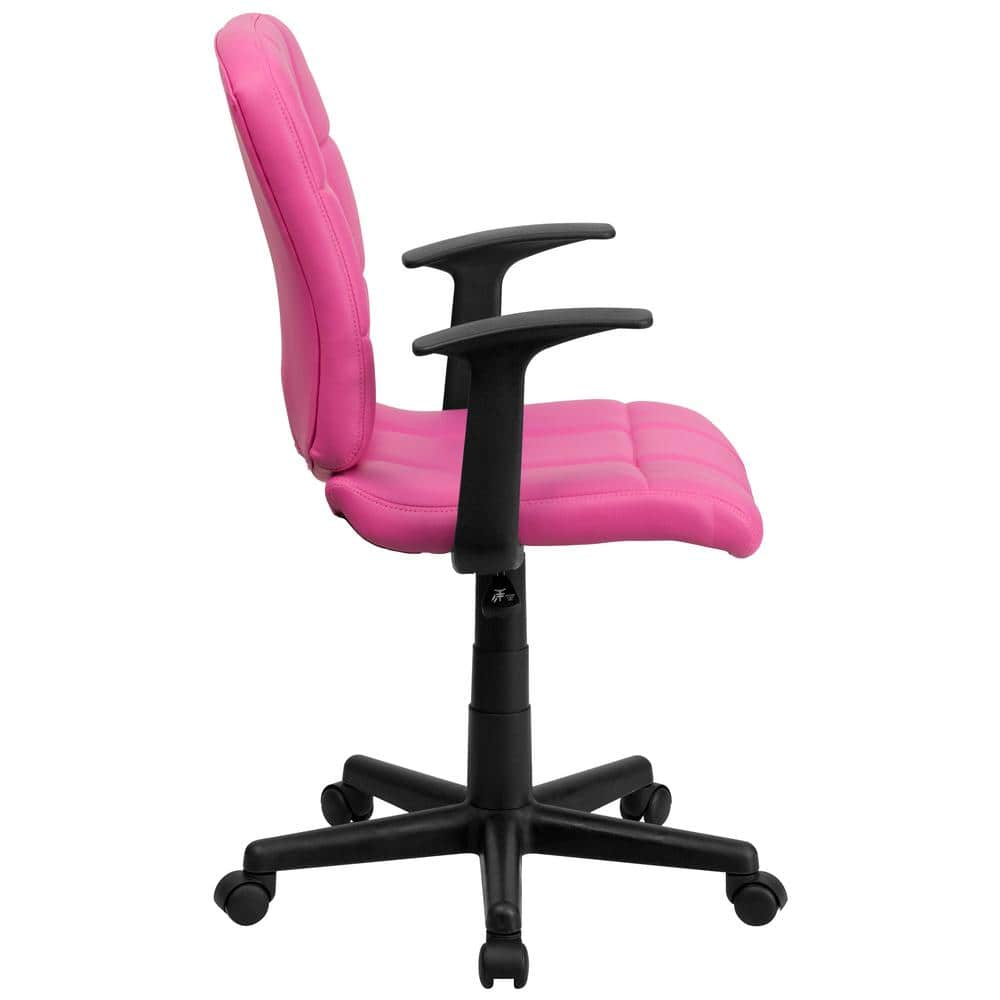 Elegant Mid-Back Pink Quilted Vinyl Swivel Task Chair with Arms
