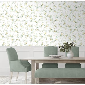 30.75 sq. ft. Wheatfield and Sage Blossom Floral Trail Vinyl Peel and Stick Wallpaper Roll