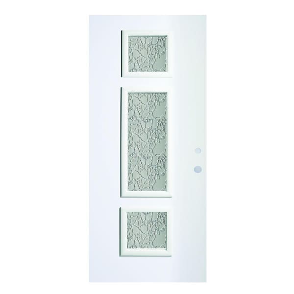 Stanley Doors 36 in. x 80 in. Marjorie Delta Satin 3 Lite Painted White Left-Hand Inswing Steel Prehung Front Door