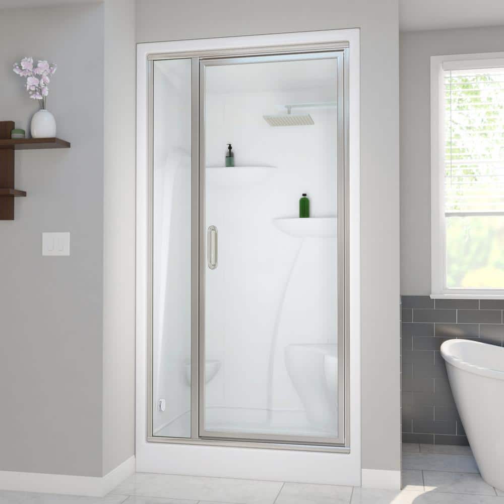 Lomita 4836 Steam Shower Enclosure in White, Left Drain, Brushed Nickel