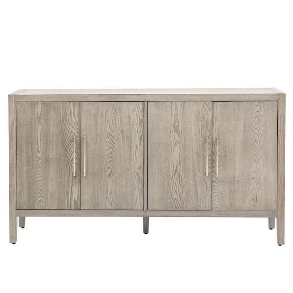 Unbranded 60 in. W x 15.7 in. D x 34.6 in. H Walnut Gray Linen Cabinet with 4 Metal handles, 4 Shelves and 4 Doors