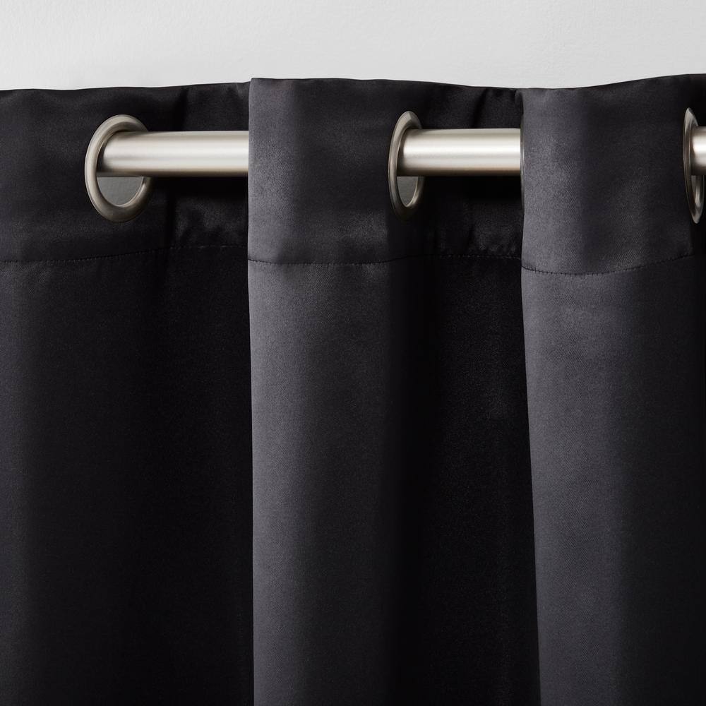 Seville Black Polyester Blackout Grommet Curtain Panel Pair