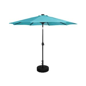 Marina 9 ft. Solar LED Market Patio Umbrella with Black Round Free Standing Base in Turquoise