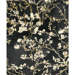 Almond Blossom Bold Black Floral Paper Strippable Wallpaper Roll (Covers 57 Sq. Ft.)