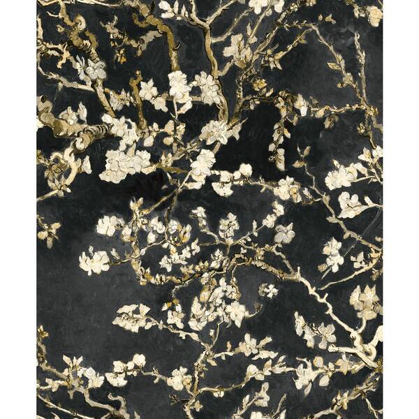 Walls Republic Almond Blossom Bold Black Floral Paper Strippable Wallpaper Roll (Covers 57 Sq. Ft.)