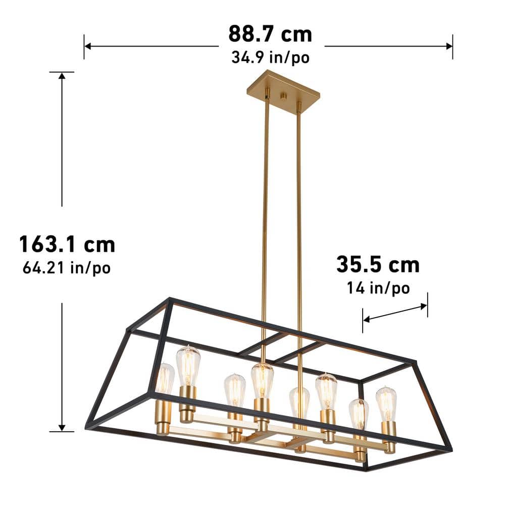 Carter Long 8-Light Black and Gold Geometric Linear Chandelier