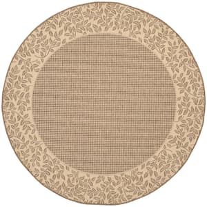 Courtyard Brown/Natural 5 ft. x 5 ft. Round Border Indoor/Outdoor Patio  Area Rug